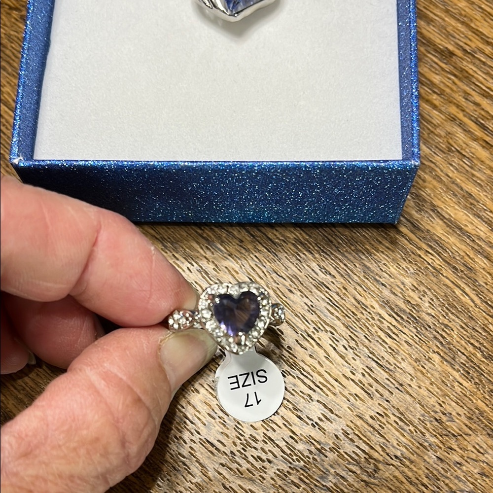 Elegant Silver Heart Ring with Purple Gemstone